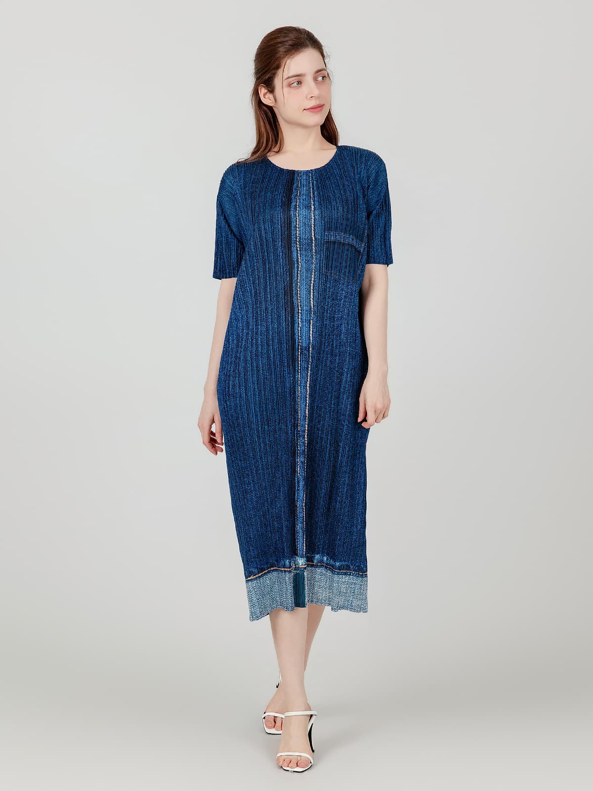 데님 하프 플리츠 원피스