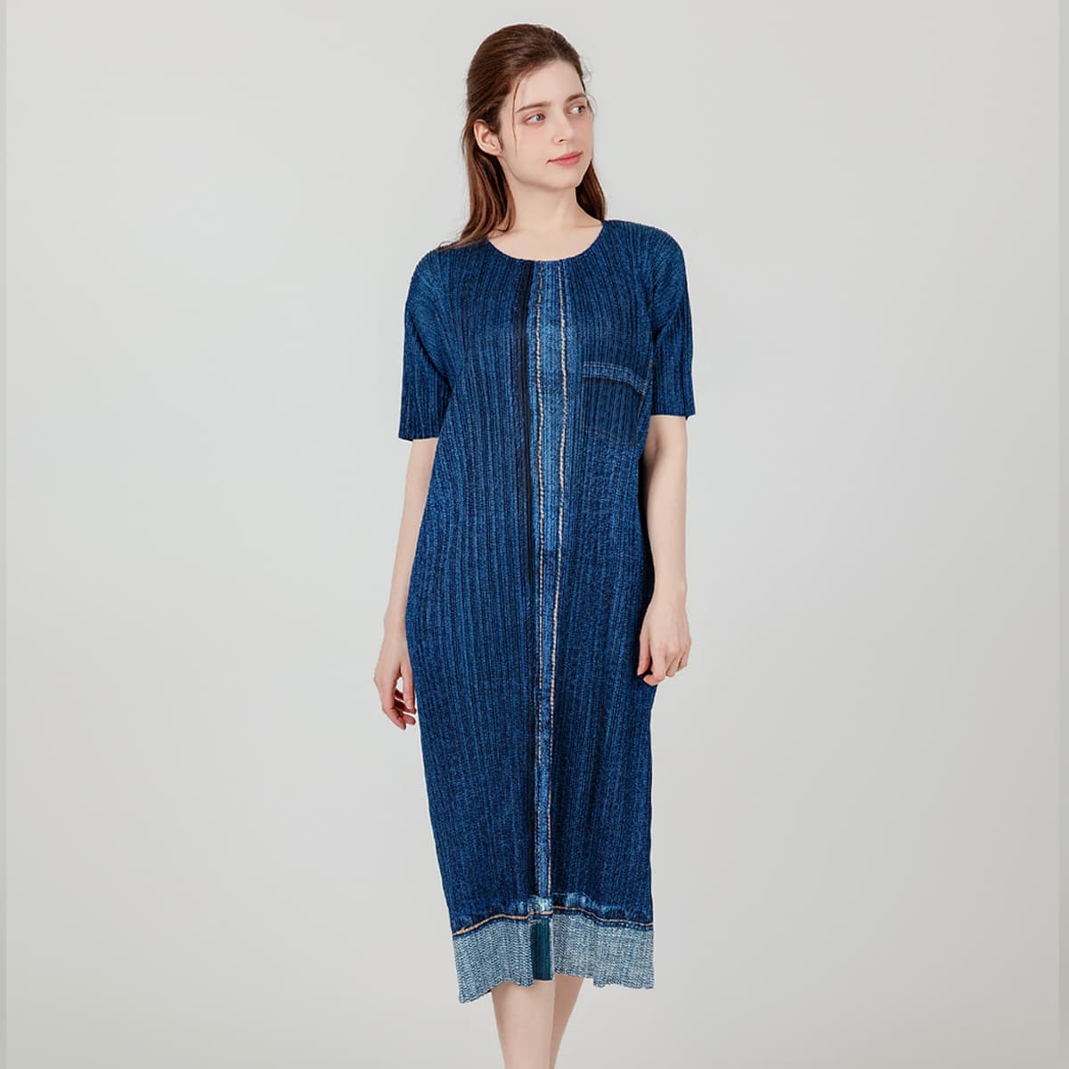 데님 하프 플리츠 원피스