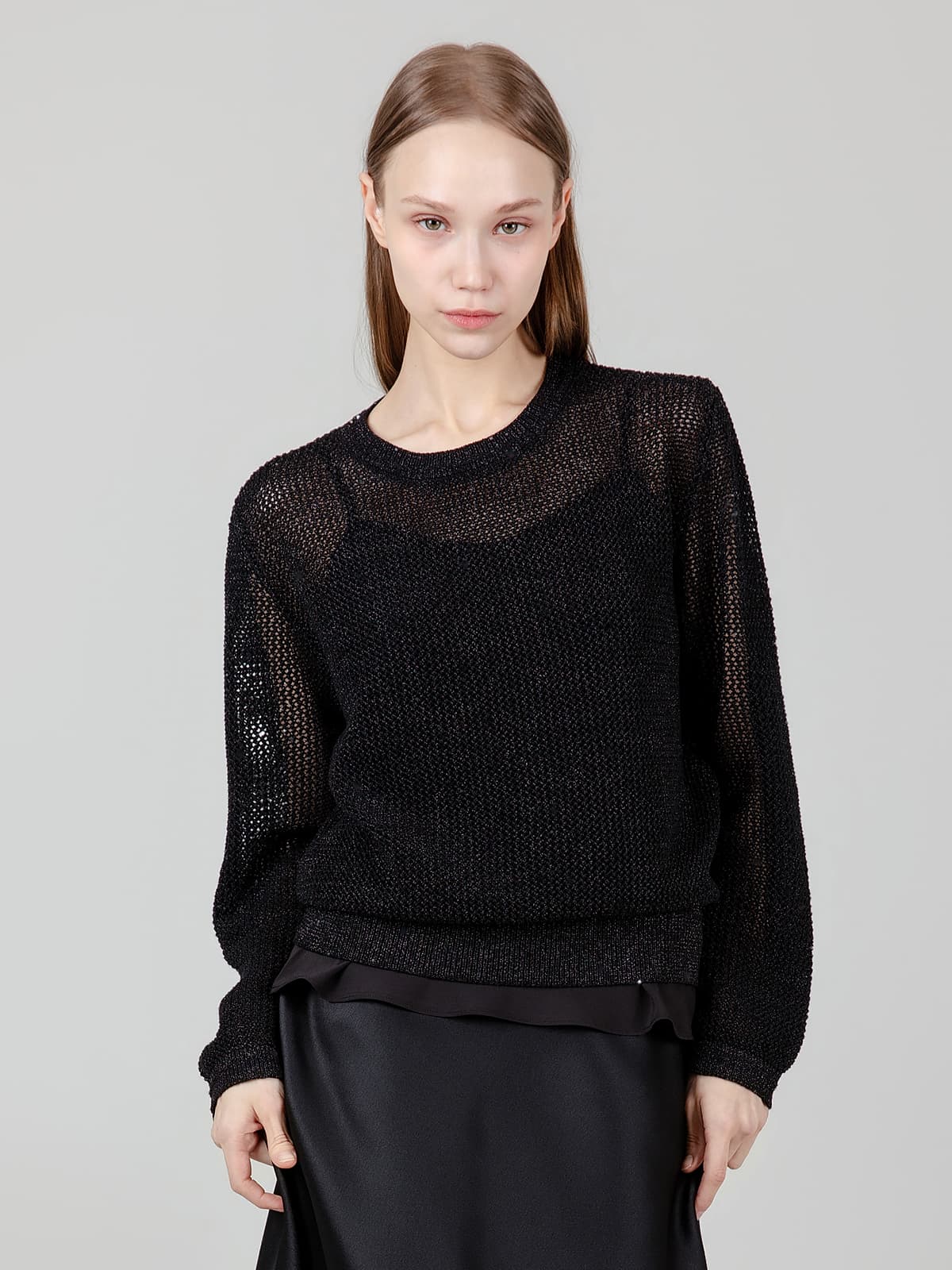 글리터 메쉬 니트 블랙